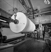 Man i arbete vid PM12, upprullning, på pappersbruket Papyrus i Mölndal, 13/5 1955.