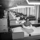 Kvinnor i arbete i sortersalen på pappersbruket Papyrus i Mölndal, 23/9 1964.