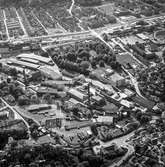 Flygfoto över pappersbruket Papyrus fabriksområde i Mölndal, 9/6 1969.