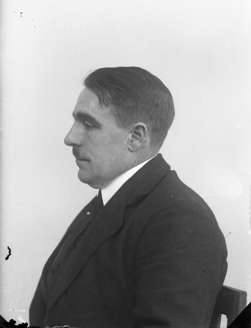 Hedvig Mathilda Allard, Profile of sitting unknown mustache adorned man in a suit.