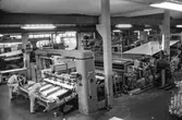 Män i arbete vid maskin, KM 1. Byggnad 6. Pappersbruket Papyrus i Mölndal, hösten 1970.