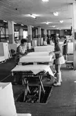 Kvinnor i arbete med att sortera papper på pappersbruket Papyrus i Mölndal, hösten 1970.