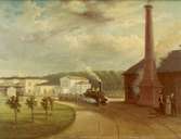 Gefle norra station på Alderholmen. (Reprofoto XLM oktober 1984 efter foto från dia på målning av A. Blombergsson, 1860-talet).