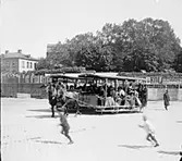 Hästdragen spårvagn i Stockholm.