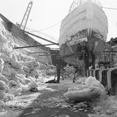 Isförhållande kring fiskebåtar i dockorna