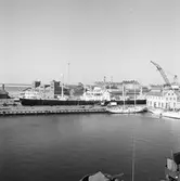 Civil båt i oscarsdockan samt Gladan o Falken vid kajen