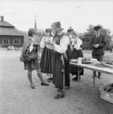 Helstekt gris serveras på gårdsplanen utanför Skogaholms herrgård, Skansen.