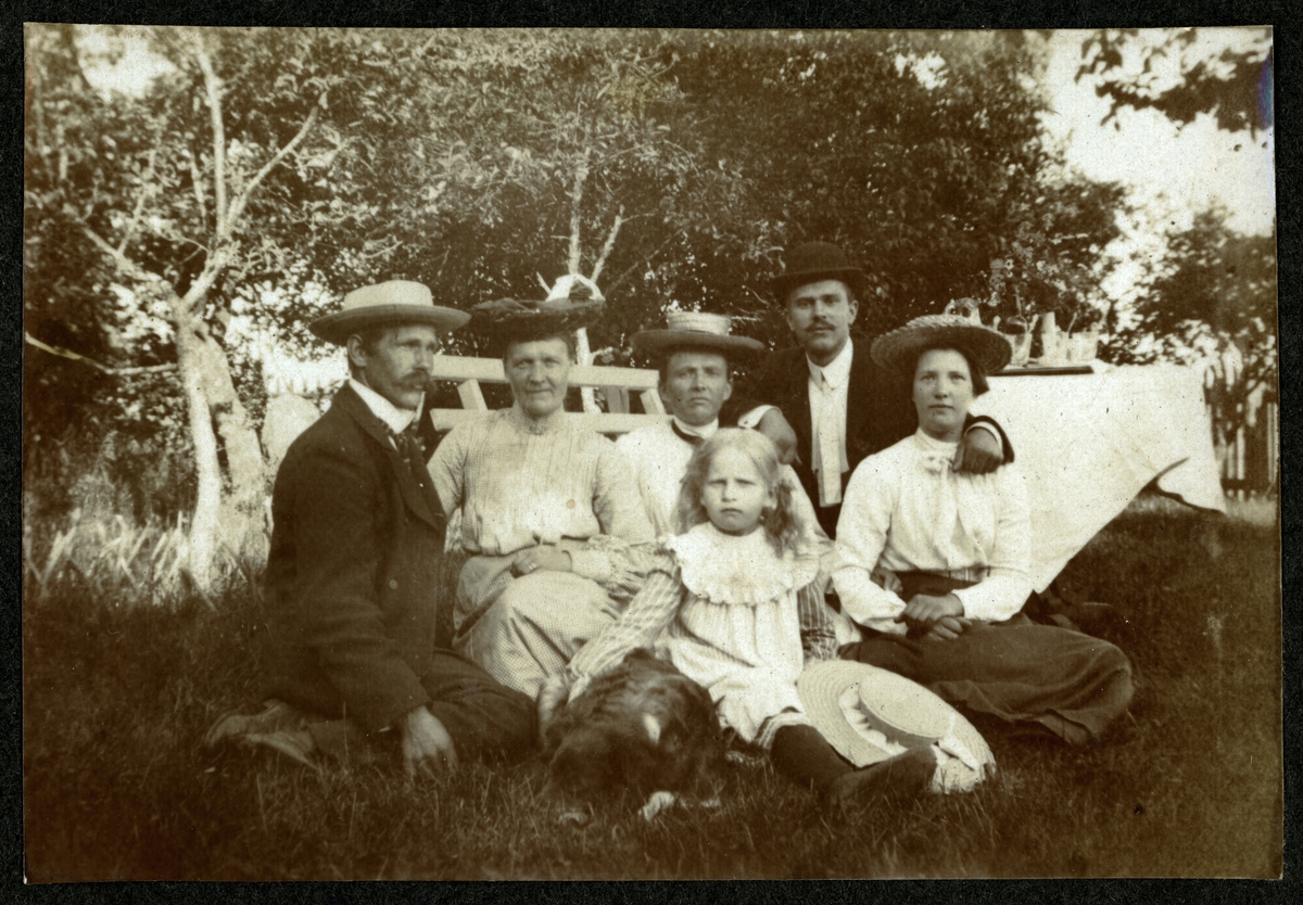 Unknown artist, Familjen Petersson sittande i gräset