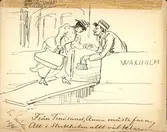 En kvinna stiger ombord på en Waxholmsbåt. 