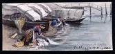 Kvinnor tvättar kläder vid båthamnen i Bellaggio, Italien, 15 maj 1882. Akvarell av Fritz von Dardel, 1882