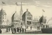 Tryck. Kronprins Gustavs och Viktorias av Baden förmälning 1881. Kronprinsparets landstigning vid Riddarholmen den 1 oktober 1881