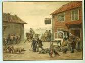 Akvarell av Fritz von Dardel, 1838. En skjutsbonde blir utskälld (av hållkarlen?) och en kommer med sina hästar.