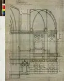 No 134 Nord.Museet. Sektion genom absiden. Viljekraft, Lumopaiv, Enleobstom, Pilvagust, Griegibse. B land skall med ed lag byggass. S han kunde icke ka vika blott fall. Lagsikup icki Somman bäddar.