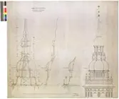 No 202. Nordiska museet. Midtelpartiets tornhufvar. Sektioner och fasad.