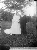 Brudpar - Signe Andersson med make, sannolikt Funbo socken, Uppland, före 1929