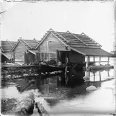 Sjöbodar med båtlänningar i Storhamn, Fågelsundets fiskehamn, Hållnäs socken, Uppland