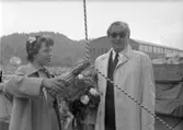 Dop av fartyget 106 M/T Mai Bente, gudmor och varvets grundare Gustaf B. Thordén.
