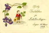 Notering på kortet: Hjärtlig Gratulation på Födelsedagen den 18 Mars 1909.
