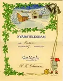Notering på kortet: Nyårstelegram från Flatön den 1 januari 1927 klockan 12,01 fm. Gott Nytt År tillönskas av H.F. Edman.