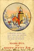 Notering på kortet: I Guds hus strålar ljus, tonar psalm och orgelbrus. 
Därur går frid som rår över helg och väntat år. 
God Jul och Gott Nytt År tillönskas Maria Carl Kurt.