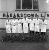 Personalbild hos Evert Håkanssons livsmedelsbutiker i Huskvarna och Tenhult den 14 juni 1957.