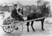 Martin Andersson är på väg hem till Långö, Ranered på 1880-talet. Han var jordbrukare, men tillverkade och sålde också möbler. Fotot har förmodligen tagits i Forsåker, Mölndalsbro.