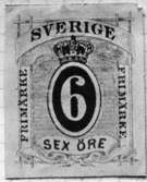 Frimärksförlaga till frimärket 1872 Ringtyp. Förslagsmärken. Valör 6 öre.