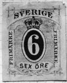 Frimärksförlaga till frimärket 1872 Ringtyp. Förslagsmärken. Valör 6 öre.