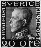 Frimärksförlaga till frimärket Gustav V, profil vänster, för frimärkstypen utgivna 1921. Valör 20 öre.