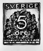 Ej realiserade förslag till frimärken Postsparbankens 50-årsjubileum, utgivet 6/12 1934. Konstnär: Olle Hjortzberg.
Valör 5 öre.