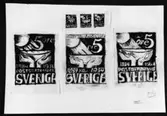 Skisser till frimärke Postsparbankens 50-årsjubileum, utgivet 6/12 1934. Konstnär: Einar Forseth. Valör 5 öre.