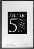 Förslagsskisser till frimärke Ny Siffertyp 1951-1965, utgivet 29/11 1951. Konstnär: Karl-Erik Forsberg. Förslag. Vit text på svart botten. 