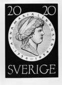 Förslag till frimärket Anna Maria Lenngren, utgivet 18/6 1954. 
A-M Lenngren (1754 - 1817), poet. Konstnär: Sven Ewert. Foton 30/5 1967. Skiss 2, med porträttmedaljong. Variant av skiss 1. Valör 20 öre.