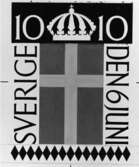 Frimärksförlaga till frimärket Svenska Flaggans dag, utgivet 6/6 1955. Två stycken olika frimärken utgivna till 50-årsminnet av den nya ljusare flaggan som ej har unionsmärke. Förslagsteckning. Motto: 