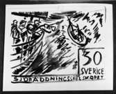 Skisser till frimärket Sjöräddningssällskapet 50 år, utgivet 1/6 1957. Svenska Sällskapet för Räddning af skeppsbrutna bildades den 1/6 1907. Konstnär: Torsten Billman. Skiss 
