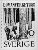 Förslagsteckningar - skisser - till frimärke Domänverket 100 år, utgivet 4/9 1959. Konstnär: Sven Ljungberg. Förslag III, med tandad kant. Valör 90 öre.