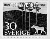 Förslagsteckningar - skisser - till frimärket Domänverket 100 år, utgivet 4/9 1959. Konstnär: Sven Ljungberg. Förslag 