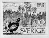 Förslagsteckningar - skisser - till frimärke Domänverket 100 år, utgivet 4/9 1959. Konstnär: Sven Ljungberg. Förslag 