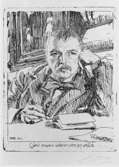 Frimärksförlaga till frimärket Anders Zorn 1960, utgivet 18/2 1960, till 100-årsminnet av Anders Zorns (1860 - 1920)födelse. Motiv: Foto av etsning (självporträtt) av Anders Zorn. (Se även neg. 11074b).