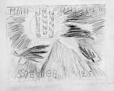 Frimärksförlaga till frimärket Världskampanjen mot hunger, utgivet 21/3 1963. Med anledning av FN-kampanjen mot hungern. Motivet är tre stycken sädesax samt stiliserade händer. Originalteckning och förslagsskisser utförda av Vera Nilsson.