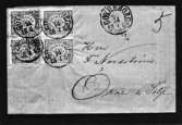 Brev - kuvert - till Ökne & Sölje frankerat med 2 par bruna Lokalmärken 1862.  Avstämplat 
