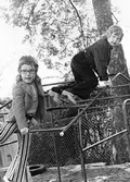 Två barn som klättrar på en klätterställning vid Holtermanska daghemmet juni 1973.