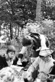 Barn och vuxna är ute på picknick. Holtermanska daghemmet juni 1973.