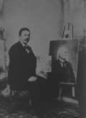 Anders THEODOR Lindbäck (född 1862, Gastorp 3). Han sitter vid ett staffli och målar på Valands konstskola 1892