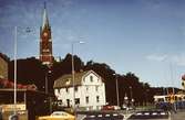 Joel Jakobssons Järnaffär i Mölndal. Fässbergs kyrka i bakgrunden.