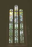Lindome 11:1. Blyinfattat fönster med färgat glas i Lindome kyrka.
Kyrkan är uppförd på 1880-talet.