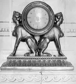 Bordspendyl som på varje sida bärs upp av figurer med kvinnlig överkropp och sittande djurkropp. Gunnebo slott 1930-tal.