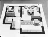 Planritning med miniatyrmöbler för möblering