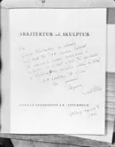 Ett tack från konstnären Carl Milles till Gunnar Fredrikson inskrivet på titelbladet till Gunnar Fredriksons bok 