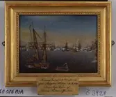 Gustav III:s avresa från skärgårdsflottan 18 augusti 1790. Målning av Johan Tietrich Schoultz.